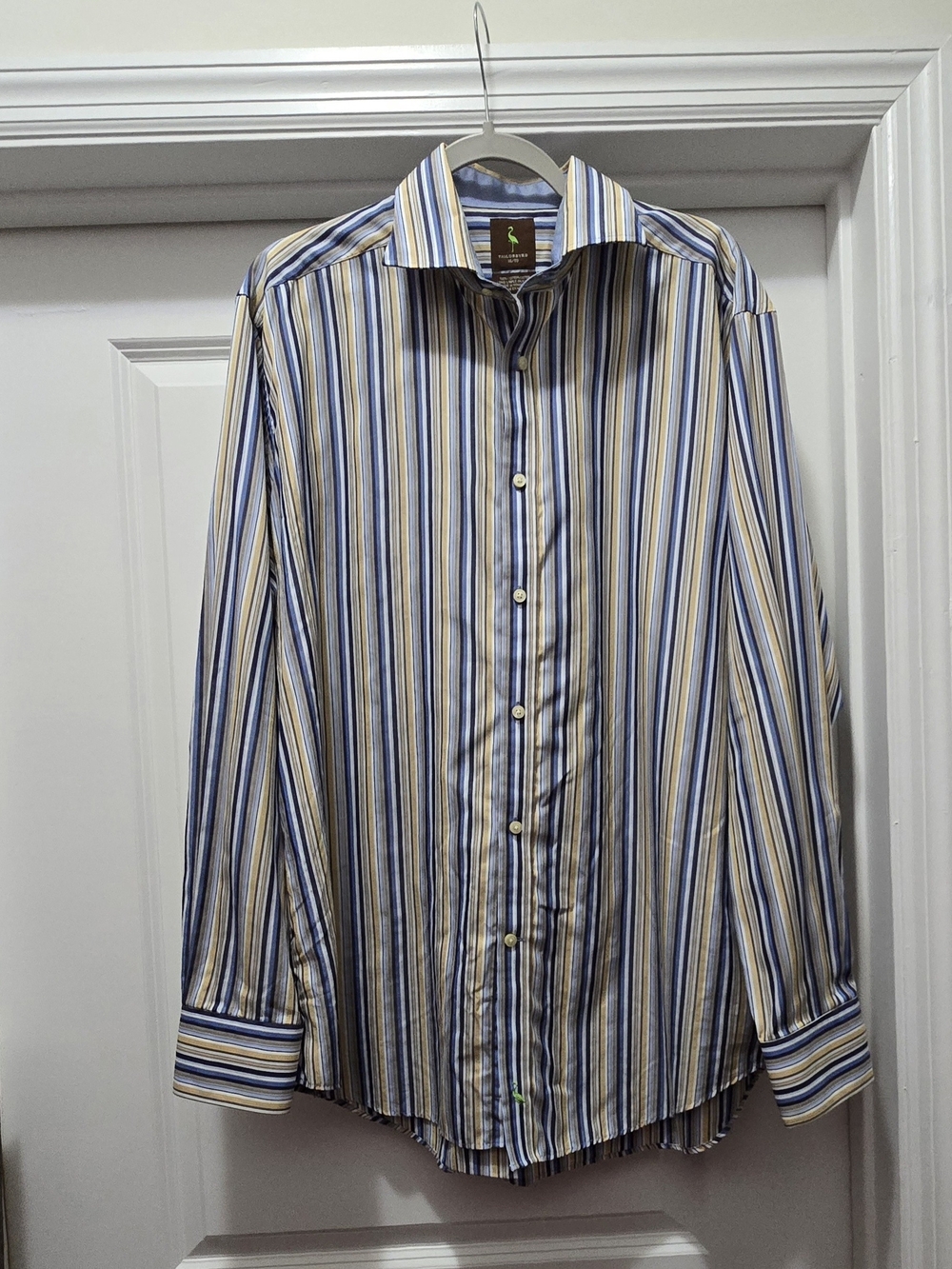 Tailorbyrd Multi Stripe 100% Cotton 2-Ply Yarn Button Down Shirt XL Flamingo